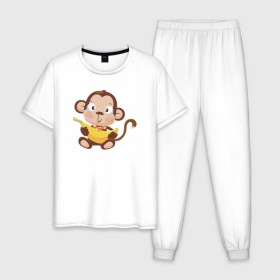 Мужская пижама хлопок с принтом Обезьянка с бананом в Белгороде, 100% хлопок | брюки и футболка прямого кроя, без карманов, на брюках мягкая резинка на поясе и по низу штанин
 | 2016 | год | зима | мартышка | новогодний | новый | обезьяна | обезьянка | подарок | с новым годом