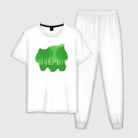 Мужская пижама хлопок с принтом Зеленый бульбазавр в Белгороде, 100% хлопок | брюки и футболка прямого кроя, без карманов, на брюках мягкая резинка на поясе и по низу штанин
 | Тематика изображения на принте: покемон
