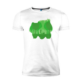 Мужская футболка премиум с принтом Зеленый Покемон бульбазавр в Белгороде, 92% хлопок, 8% лайкра | приталенный силуэт, круглый вырез ворота, длина до линии бедра, короткий рукав | покемон
