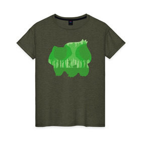 Женская футболка хлопок с принтом Зеленый Покемон бульбазавр в Белгороде, 100% хлопок | прямой крой, круглый вырез горловины, длина до линии бедер, слегка спущенное плечо | покемон