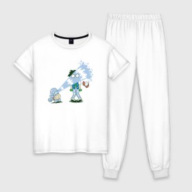 Женская пижама хлопок с принтом Squirt-Fail в Белгороде, 100% хлопок | брюки и футболка прямого кроя, без карманов, на брюках мягкая резинка на поясе и по низу штанин | 