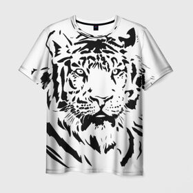 Мужская футболка 3D с принтом Тигр в Белгороде, 100% полиэфир | прямой крой, круглый вырез горловины, длина до линии бедер | взгляд | тигр | трафарет | хищник