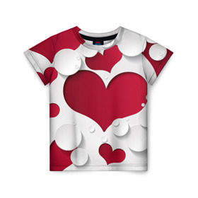 Детская футболка 3D с принтом Сердца в Белгороде, 100% гипоаллергенный полиэфир | прямой крой, круглый вырез горловины, длина до линии бедер, чуть спущенное плечо, ткань немного тянется | любовь | орнамент | праздник | сердца