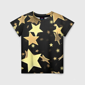 Детская футболка 3D с принтом Золотые звезды в Белгороде, 100% гипоаллергенный полиэфир | прямой крой, круглый вырез горловины, длина до линии бедер, чуть спущенное плечо, ткань немного тянется | золотые звезды | орнамент | праздник