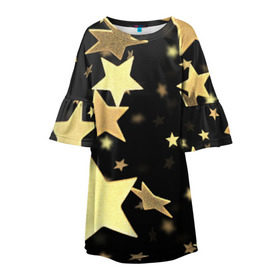 Детское платье 3D с принтом Золотые звезды в Белгороде, 100% полиэстер | прямой силуэт, чуть расширенный к низу. Круглая горловина, на рукавах — воланы | Тематика изображения на принте: золотые звезды | орнамент | праздник