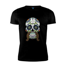 Мужская футболка премиум с принтом Мексиканский череп для него в Белгороде, 92% хлопок, 8% лайкра | приталенный силуэт, круглый вырез ворота, длина до линии бедра, короткий рукав | мексиканский череп  calavera для негомексика | мексиканский череп calavera | череп