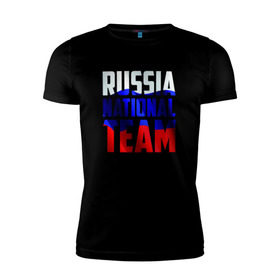 Мужская футболка премиум с принтом Russia national team в Белгороде, 92% хлопок, 8% лайкра | приталенный силуэт, круглый вырез ворота, длина до линии бедра, короткий рукав | россии | россия | сборная | футбол | хоккей