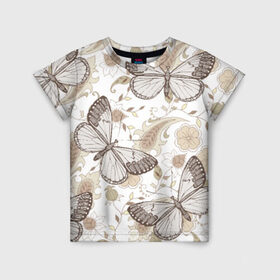 Детская футболка 3D с принтом Бабочки в Белгороде, 100% гипоаллергенный полиэфир | прямой крой, круглый вырез горловины, длина до линии бедер, чуть спущенное плечо, ткань немного тянется | бабочки | лето | орнамент | цветы