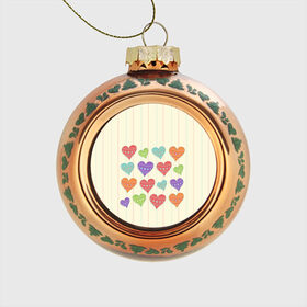 Стеклянный ёлочный шар с принтом Сердечки в Белгороде, Стекло | Диаметр: 80 мм | любовь | сердце | счастье | тепло | узор