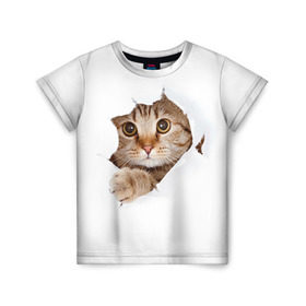 Детская футболка 3D с принтом Котик в Белгороде, 100% гипоаллергенный полиэфир | прямой крой, круглый вырез горловины, длина до линии бедер, чуть спущенное плечо, ткань немного тянется | кот | котенок | котик | кошка | милый