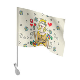 Флаг для автомобиля с принтом Червовая дама в Белгороде, 100% полиэстер | Размер: 30*21 см | 14 февраля | love | влюбленные | карты | королева | король | лав | любовь | пара | парные | подарок