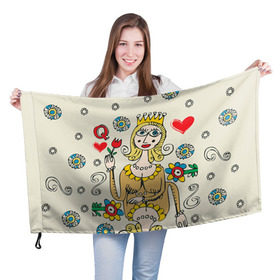 Флаг 3D с принтом Червовая дама в Белгороде, 100% полиэстер | плотность ткани — 95 г/м2, размер — 67 х 109 см. Принт наносится с одной стороны | 14 февраля | love | влюбленные | карты | королева | король | лав | любовь | пара | парные | подарок