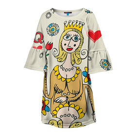 Детское платье 3D с принтом Червовая дама в Белгороде, 100% полиэстер | прямой силуэт, чуть расширенный к низу. Круглая горловина, на рукавах — воланы | 14 февраля | love | влюбленные | карты | королева | король | лав | любовь | пара | парные | подарок