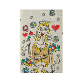 Обложка для паспорта матовая кожа с принтом Червовая дама в Белгороде, натуральная матовая кожа | размер 19,3 х 13,7 см; прозрачные пластиковые крепления | 14 февраля | love | влюбленные | карты | королева | король | лав | любовь | пара | парные | подарок