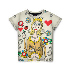 Детская футболка 3D с принтом Червовая дама в Белгороде, 100% гипоаллергенный полиэфир | прямой крой, круглый вырез горловины, длина до линии бедер, чуть спущенное плечо, ткань немного тянется | 14 февраля | love | влюбленные | карты | королева | король | лав | любовь | пара | парные | подарок