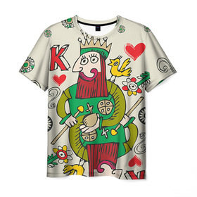 Мужская футболка 3D с принтом Червовый король в Белгороде, 100% полиэфир | прямой крой, круглый вырез горловины, длина до линии бедер | 14 февраля | love | влюбленные | карты | королева | король | лав | любовь | пара | парные | подарок