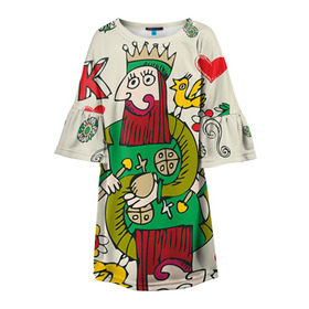 Детское платье 3D с принтом Червовый король в Белгороде, 100% полиэстер | прямой силуэт, чуть расширенный к низу. Круглая горловина, на рукавах — воланы | 14 февраля | love | влюбленные | карты | королева | король | лав | любовь | пара | парные | подарок