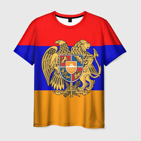 Мужская футболка 3D с принтом Герб и флаг Армении в Белгороде, 100% полиэфир | прямой крой, круглый вырез горловины, длина до линии бедер | armenia | армения | герб | флаг