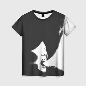 Женская футболка 3D с принтом Shot Voice в Белгороде, 100% полиэфир ( синтетическое хлопкоподобное полотно) | прямой крой, круглый вырез горловины, длина до линии бедер | abstraction | face | gray | shot | voice | white