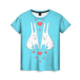 Женская футболка 3D с принтом Зай и зая в Белгороде, 100% полиэфир ( синтетическое хлопкоподобное полотно) | прямой крой, круглый вырез горловины, длина до линии бедер | 14 февраля | bear | love | teddy | валентин | влюбленный | зайчик | зая | заяц | любовь | милый | рисунок | сердечко | сердце