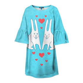 Детское платье 3D с принтом Зай и зая в Белгороде, 100% полиэстер | прямой силуэт, чуть расширенный к низу. Круглая горловина, на рукавах — воланы | 14 февраля | bear | love | teddy | валентин | влюбленный | зайчик | зая | заяц | любовь | милый | рисунок | сердечко | сердце