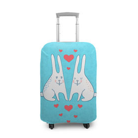 Чехол для чемодана 3D с принтом Зай и зая в Белгороде, 86% полиэфир, 14% спандекс | двустороннее нанесение принта, прорези для ручек и колес | 14 февраля | bear | love | teddy | валентин | влюбленный | зайчик | зая | заяц | любовь | милый | рисунок | сердечко | сердце