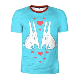 Мужская футболка 3D спортивная с принтом Зай и зая в Белгороде, 100% полиэстер с улучшенными характеристиками | приталенный силуэт, круглая горловина, широкие плечи, сужается к линии бедра | 14 февраля | bear | love | teddy | валентин | влюбленный | зайчик | зая | заяц | любовь | милый | рисунок | сердечко | сердце