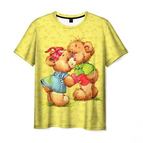 Мужская футболка 3D с принтом Влюбленные мишки в Белгороде, 100% полиэфир | прямой крой, круглый вырез горловины, длина до линии бедер | Тематика изображения на принте: 14 февраля | bear | love | teddy | валентин | влюбленный | любовь | милый | мишка | рисунок | сердечко | сердце