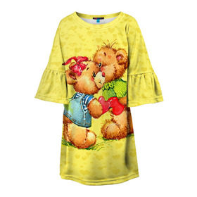 Детское платье 3D с принтом Влюбленные мишки в Белгороде, 100% полиэстер | прямой силуэт, чуть расширенный к низу. Круглая горловина, на рукавах — воланы | 14 февраля | bear | love | teddy | валентин | влюбленный | любовь | милый | мишка | рисунок | сердечко | сердце