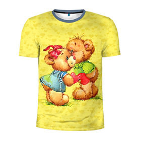 Мужская футболка 3D спортивная с принтом Влюбленные мишки в Белгороде, 100% полиэстер с улучшенными характеристиками | приталенный силуэт, круглая горловина, широкие плечи, сужается к линии бедра | Тематика изображения на принте: 14 февраля | bear | love | teddy | валентин | влюбленный | любовь | милый | мишка | рисунок | сердечко | сердце