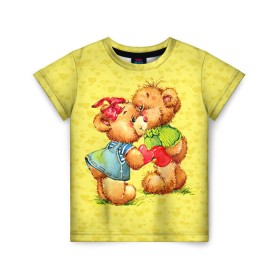 Детская футболка 3D с принтом Влюбленные мишки в Белгороде, 100% гипоаллергенный полиэфир | прямой крой, круглый вырез горловины, длина до линии бедер, чуть спущенное плечо, ткань немного тянется | 14 февраля | bear | love | teddy | валентин | влюбленный | любовь | милый | мишка | рисунок | сердечко | сердце