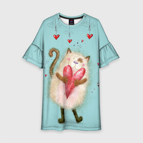 Детское платье 3D с принтом Котик в Белгороде, 100% полиэстер | прямой силуэт, чуть расширенный к низу. Круглая горловина, на рукавах — воланы | 14 февраля | bear | love | teddy | валентин | влюбленный | киска | кот | котик | любовь | милый | рисунок | сердечко | сердце