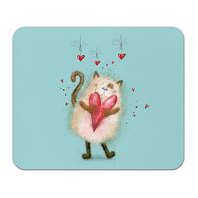 Коврик прямоугольный с принтом Котик в Белгороде, натуральный каучук | размер 230 х 185 мм; запечатка лицевой стороны | Тематика изображения на принте: 14 февраля | bear | love | teddy | валентин | влюбленный | киска | кот | котик | любовь | милый | рисунок | сердечко | сердце