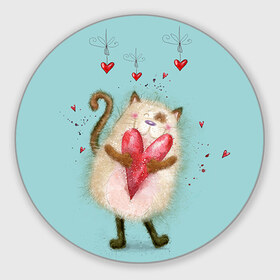 Коврик круглый с принтом Котик в Белгороде, резина и полиэстер | круглая форма, изображение наносится на всю лицевую часть | 14 февраля | bear | love | teddy | валентин | влюбленный | киска | кот | котик | любовь | милый | рисунок | сердечко | сердце