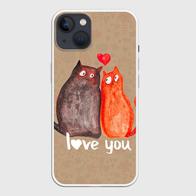 Чехол для iPhone 13 с принтом Влюбленные котики в Белгороде,  |  | 14 февраля | bear | love | teddy | валентин | влюбленный | киска | кот | котик | любовь | милый | рисунок | сердечко | сердце
