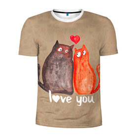 Мужская футболка 3D спортивная с принтом Влюбленные котики в Белгороде, 100% полиэстер с улучшенными характеристиками | приталенный силуэт, круглая горловина, широкие плечи, сужается к линии бедра | Тематика изображения на принте: 14 февраля | bear | love | teddy | валентин | влюбленный | киска | кот | котик | любовь | милый | рисунок | сердечко | сердце
