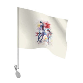 Флаг для автомобиля с принтом Лошадь. Арт 1 в Белгороде, 100% полиэстер | Размер: 30*21 см | horse | horseshoe | акварель | головалошади | грива | жеребец | животные | конь | лошадь | лошадьскрыльями | подкова | природа | рисуноккрасками