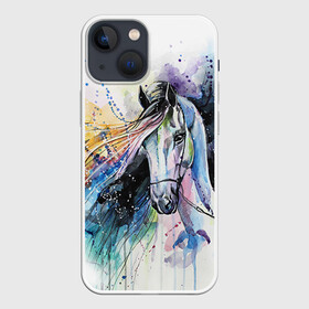 Чехол для iPhone 13 mini с принтом Лошадь. Арт 3 в Белгороде,  |  | horse | horseshoe | акварель | головалошади | грива | жеребец | животные | конь | лошадь | лошадьскрыльями | подкова | природа | рисуноккрасками