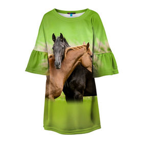 Детское платье 3D с принтом Лошади 2 в Белгороде, 100% полиэстер | прямой силуэт, чуть расширенный к низу. Круглая горловина, на рукавах — воланы | horse | horseshoe | акварель | головалошади | грива | единорог | жеребец | животные | конь | лошадь | лошадьскрыльями | подкова | природа | рисуноккрасками