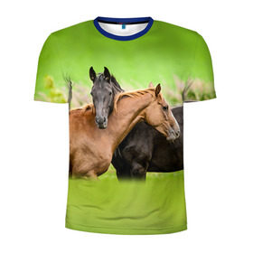 Мужская футболка 3D спортивная с принтом Лошади 2 в Белгороде, 100% полиэстер с улучшенными характеристиками | приталенный силуэт, круглая горловина, широкие плечи, сужается к линии бедра | horse | horseshoe | акварель | головалошади | грива | единорог | жеребец | животные | конь | лошадь | лошадьскрыльями | подкова | природа | рисуноккрасками