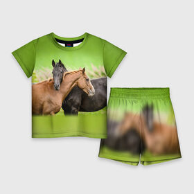 Детский костюм с шортами 3D с принтом Лошади 2 в Белгороде,  |  | horse | horseshoe | акварель | головалошади | грива | единорог | жеребец | животные | конь | лошадь | лошадьскрыльями | подкова | природа | рисуноккрасками