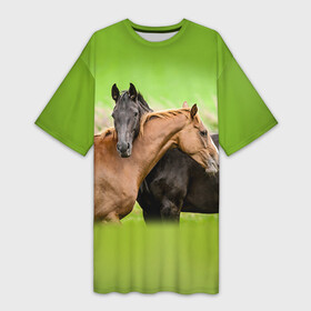 Платье-футболка 3D с принтом Лошади 2 в Белгороде,  |  | horse | horseshoe | акварель | головалошади | грива | единорог | жеребец | животные | конь | лошадь | лошадьскрыльями | подкова | природа | рисуноккрасками