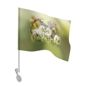 Флаг для автомобиля с принтом Единороги в Белгороде, 100% полиэстер | Размер: 30*21 см | horse | horseshoe | акварель | головалошади | грива | единорог | жеребец | животные | конь | лошадь | лошадьскрыльями | подкова | природа | рисуноккрасками