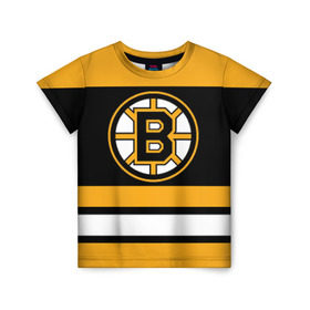 Детская футболка 3D с принтом Boston Bruins в Белгороде, 100% гипоаллергенный полиэфир | прямой крой, круглый вырез горловины, длина до линии бедер, чуть спущенное плечо, ткань немного тянется | Тематика изображения на принте: boston bruins | hockey | nhl | нхл | спорт | хоккей