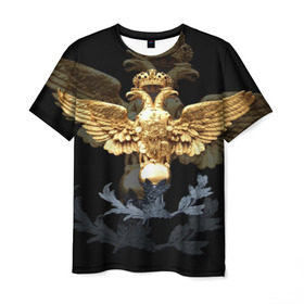 Мужская футболка 3D с принтом Золотой орел в Белгороде, 100% полиэфир | прямой крой, круглый вырез горловины, длина до линии бедер | герб | двуглавый | золото | золотой орел | россия