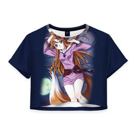 Женская футболка 3D укороченная с принтом Волчица и Пряности 3 в Белгороде, 100% полиэстер | круглая горловина, длина футболки до линии талии, рукава с отворотами | anime | okami to koshinryo | оками