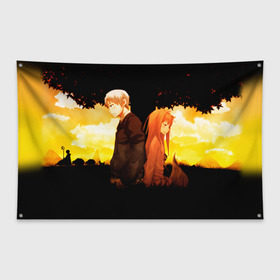 Флаг-баннер с принтом Волчица и Пряности 4 в Белгороде, 100% полиэстер | размер 67 х 109 см, плотность ткани — 95 г/м2; по краям флага есть четыре люверса для крепления | anime | okami to koshinryo | оками