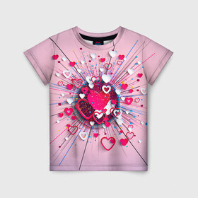 Детская футболка 3D с принтом Heart heart heart в Белгороде, 100% гипоаллергенный полиэфир | прямой крой, круглый вырез горловины, длина до линии бедер, чуть спущенное плечо, ткань немного тянется | Тематика изображения на принте: 14 февраля | love | влюбленный | любовь | рисунок | сердечки | сердечко | сердце