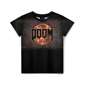 Детская футболка 3D с принтом Doom в Белгороде, 100% гипоаллергенный полиэфир | прямой крой, круглый вырез горловины, длина до линии бедер, чуть спущенное плечо, ткань немного тянется | doom | game | гибель | дум | игра | игры | обреченность | шутер