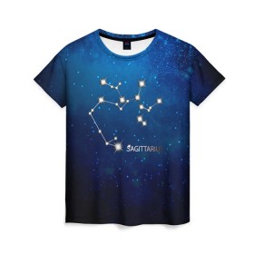 Женская футболка 3D с принтом Стрелец в Белгороде, 100% полиэфир ( синтетическое хлопкоподобное полотно) | прямой крой, круглый вырез горловины, длина до линии бедер | звезда | звезды | знак зодиака | космос | созвездие | стрелец